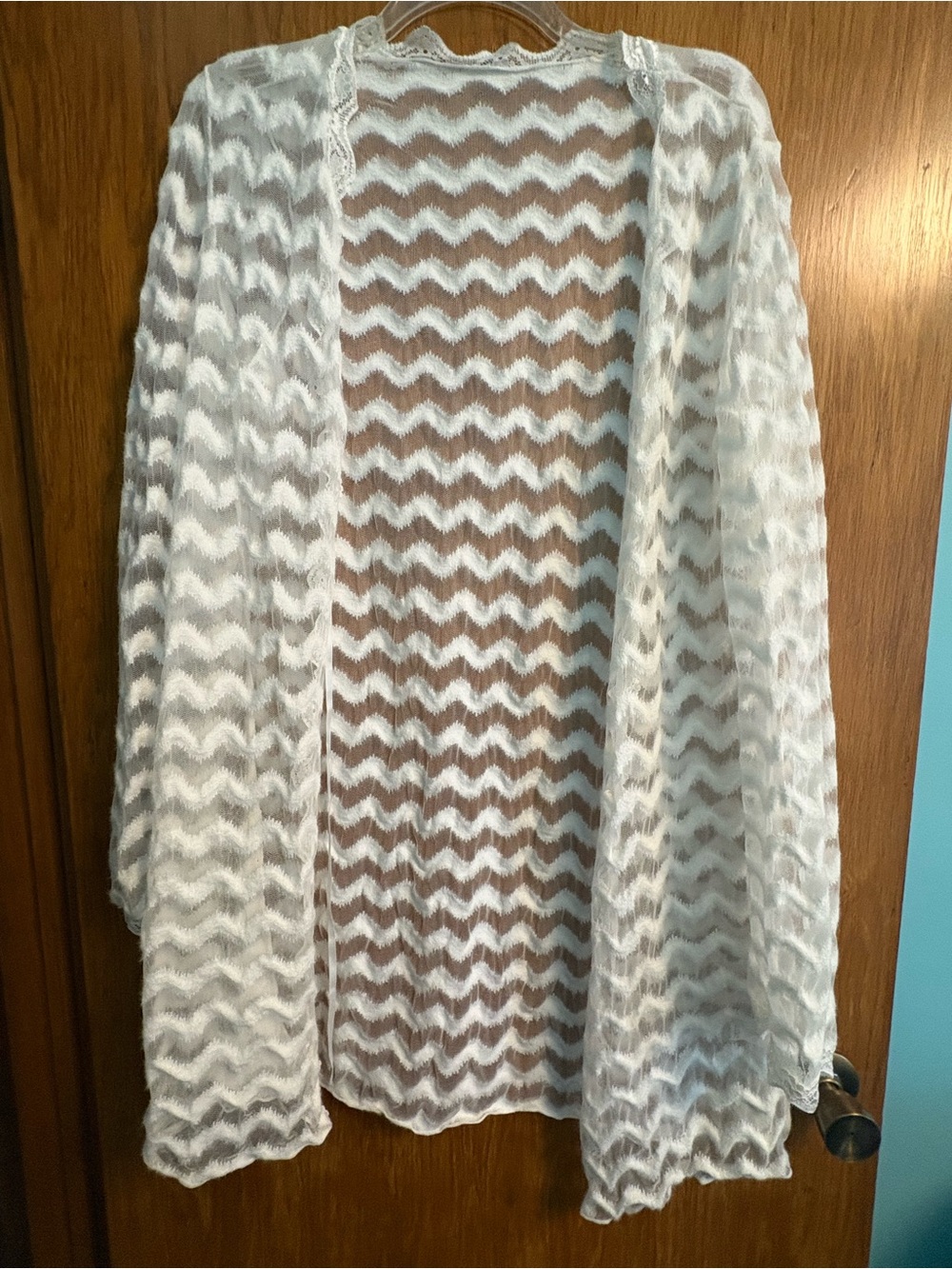Women's Open-Front Chevron Pointelle Cardigan - White